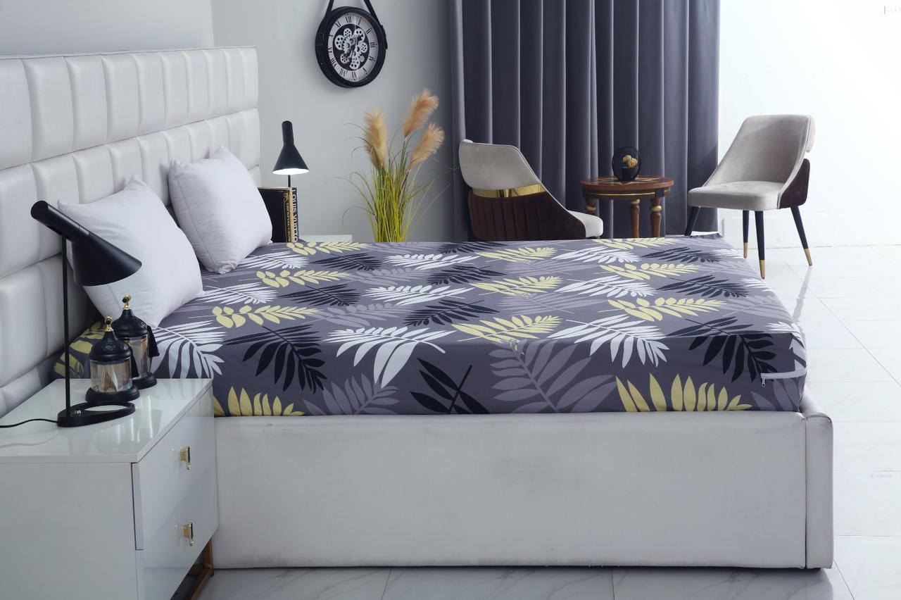 Zipper Mattress Cover Printed-Black Feathers Protectors Apricot