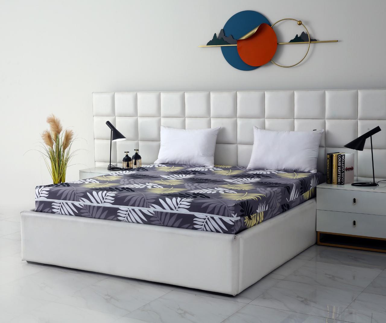 Zipper Mattress Cover Printed-Black Feathers Protectors Apricot