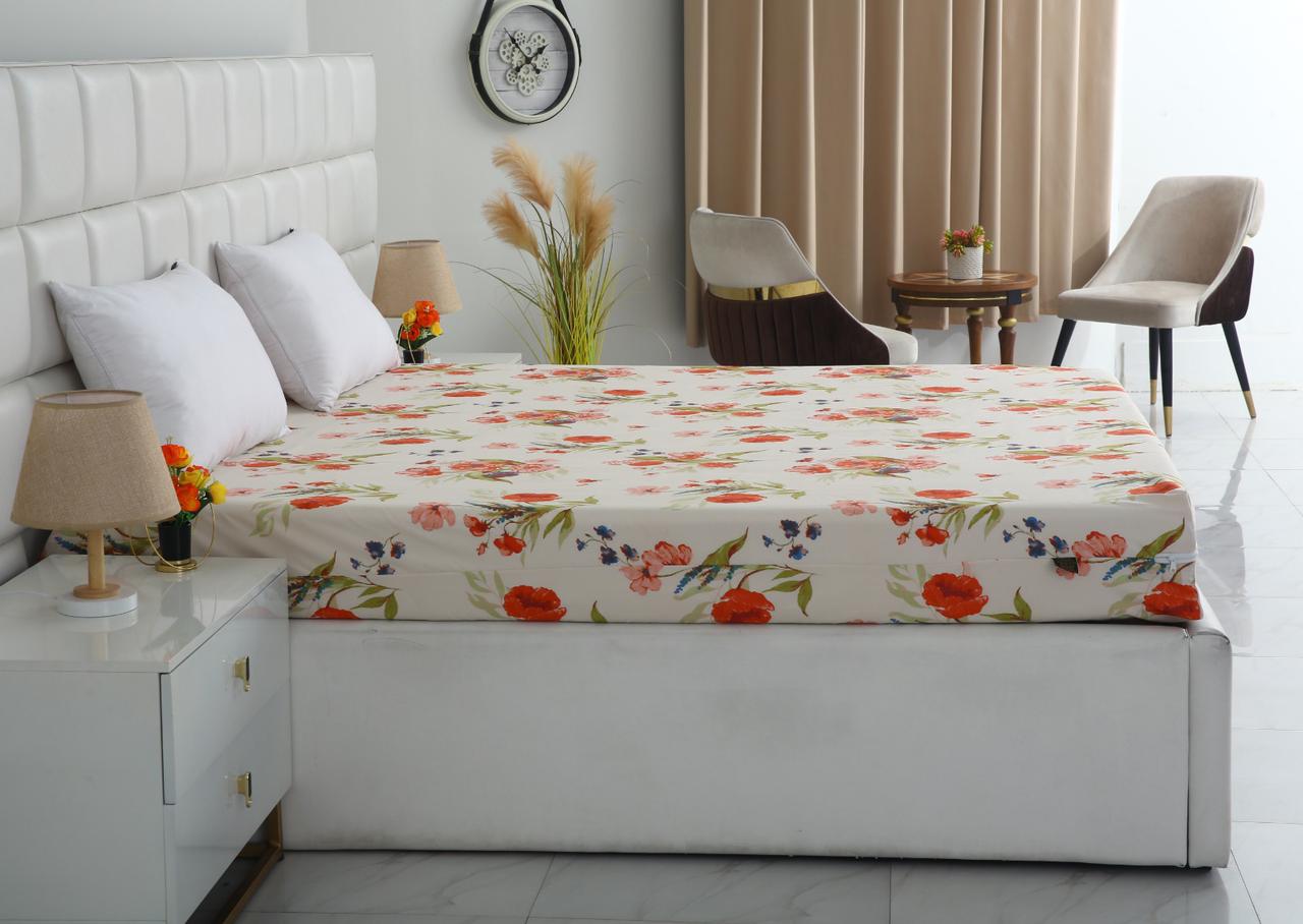 Zipper Mattress Cover Printed-Cosmic Bloom Protectors Apricot