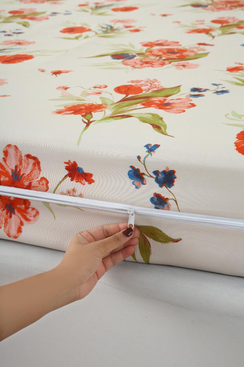 Zipper Mattress Cover Printed-Cosmic Bloom Protectors Apricot