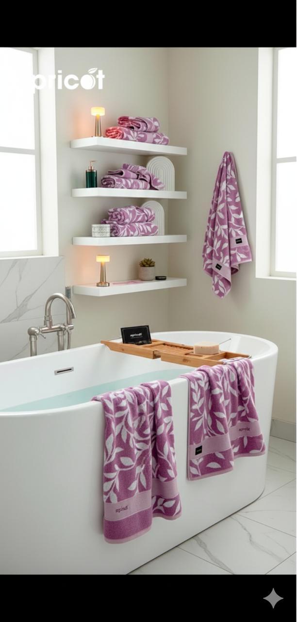 2 Pcs Bath Towels-Pastel Flower(Lilac) Bath Towels & Washcloths Apricot