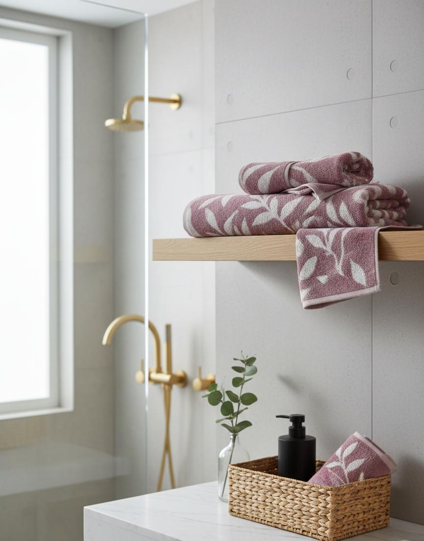 1 PC Bath Towel-Pastel Flower(Lilac) Bath Towels & Washcloths Apricot