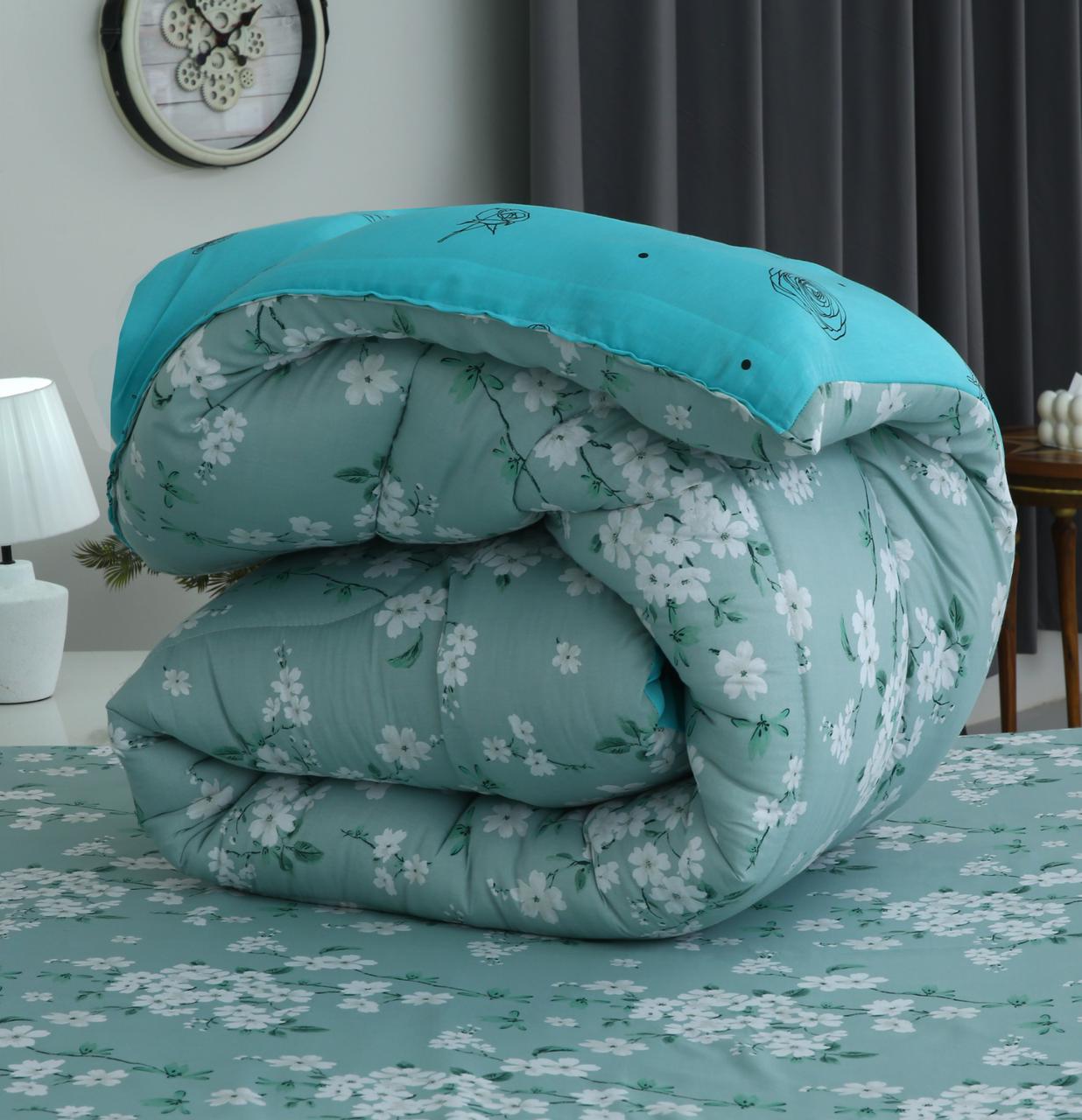 8 PCs Winter Razai Set-White Flowers Comforters Apricot