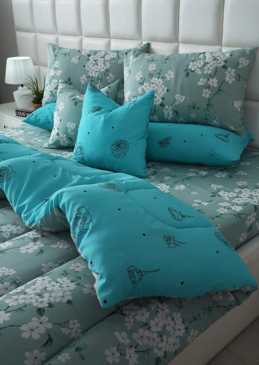 8 PCs Winter Razai Set-White Flowers Comforters Apricot