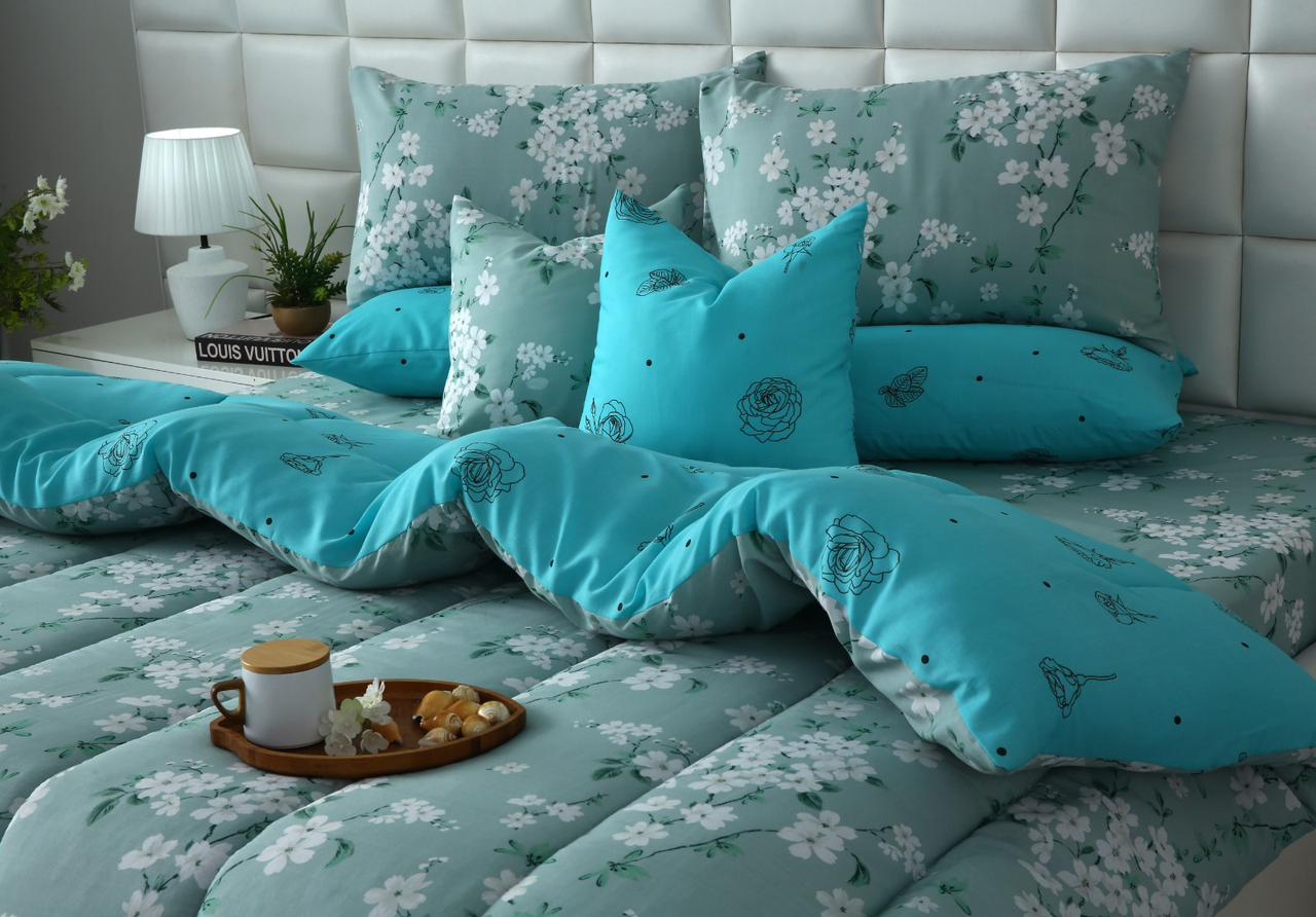 8 PCs Winter Razai Set-White Flowers Comforters Apricot