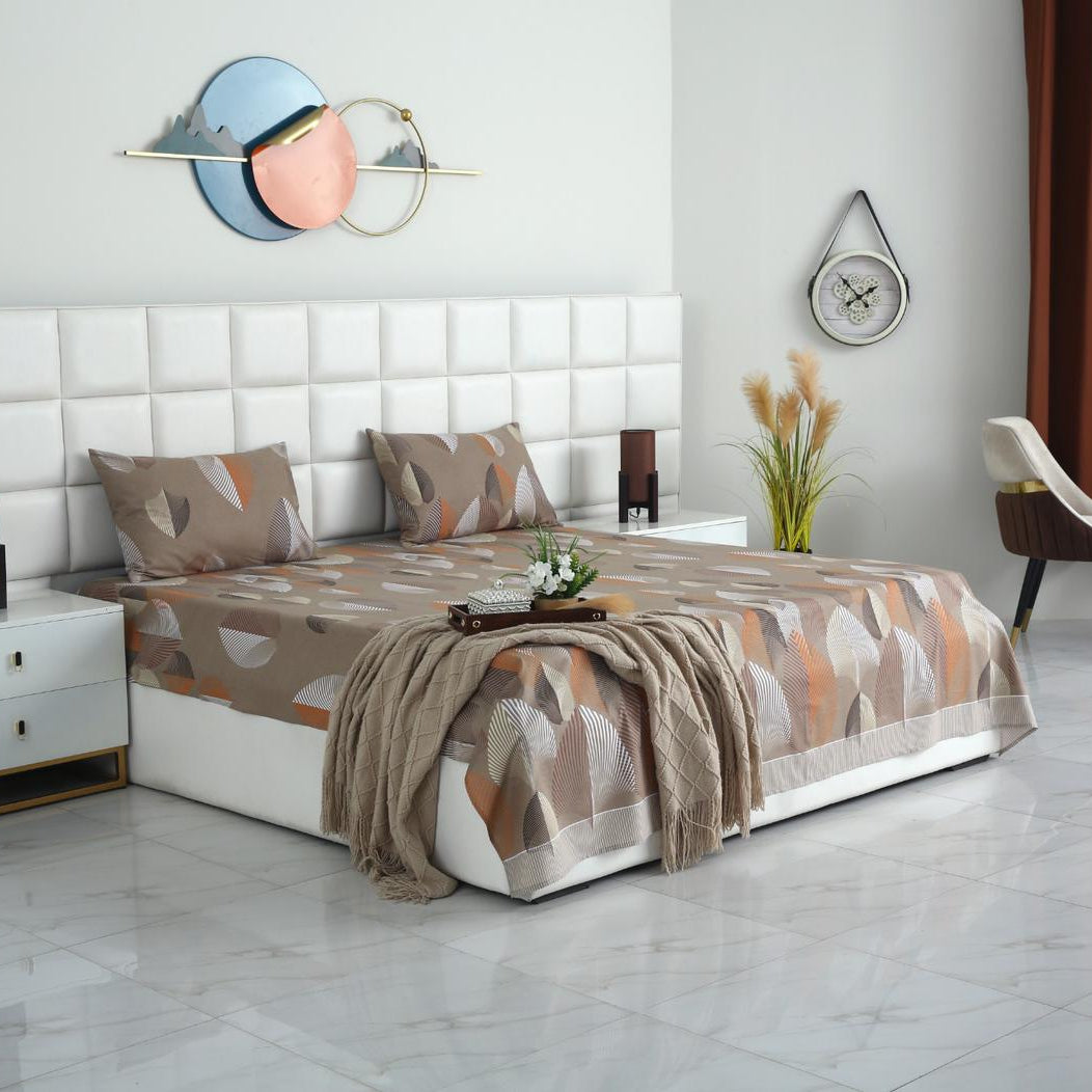 3 PCs Double Bed Sheet-DB-236 Bed Sheets Apricot