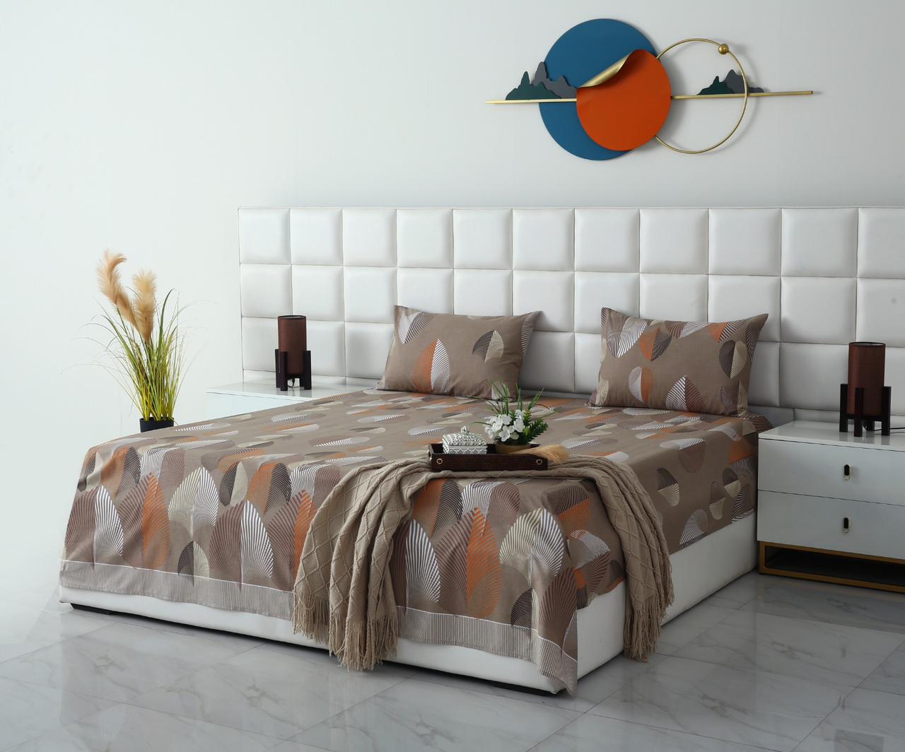3 PCs Double Bed Sheet-DB-236 Bed Sheets Apricot