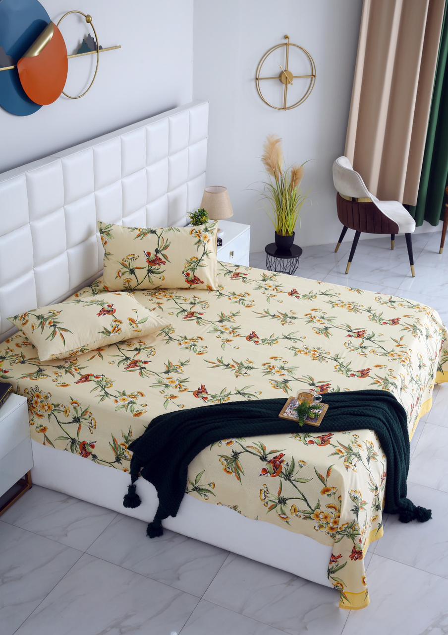 3 PCs Double Bed Sheet-DB-248 Bed Sheets Apricot
