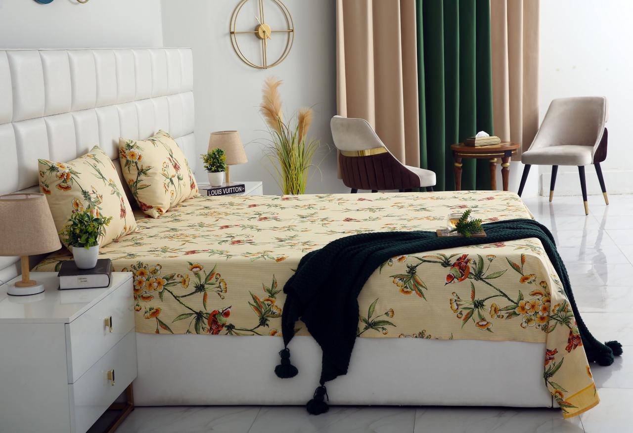 3 PCs Double Bed Sheet-DB-248 Bed Sheets Apricot