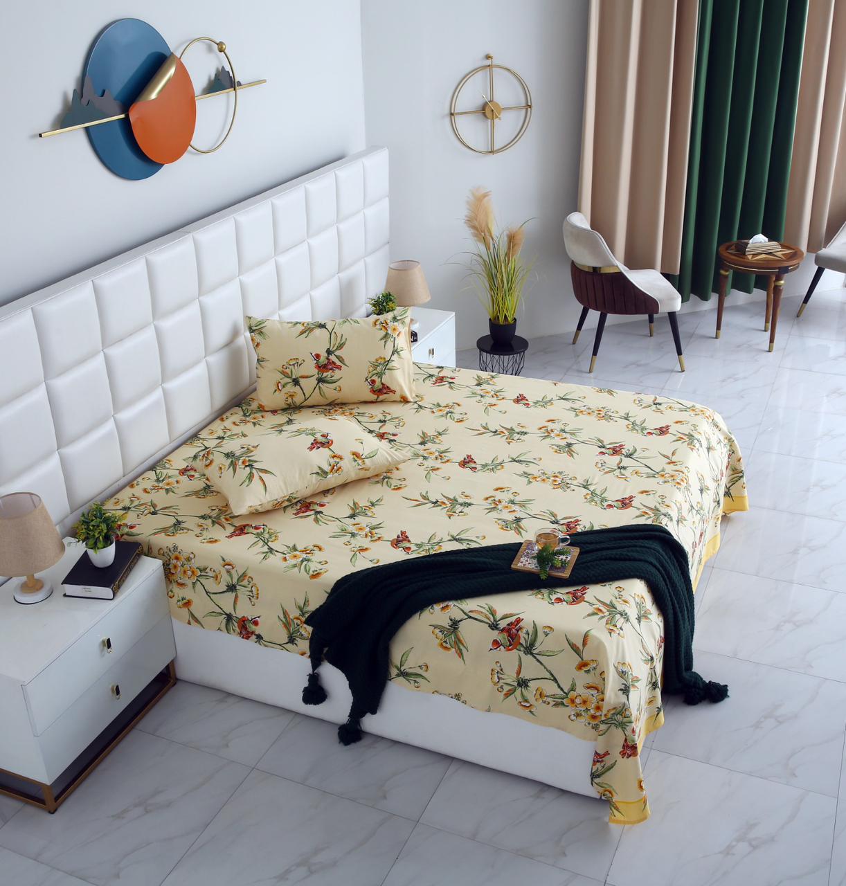3 PCs Double Bed Sheet-DB-248 Bed Sheets Apricot