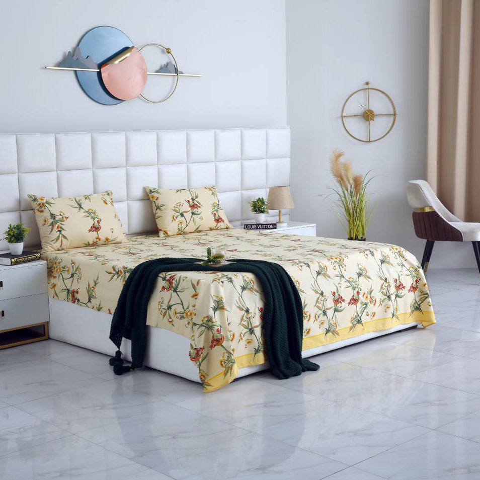 3 PCs Double Bed Sheet-DB-248 Bed Sheets Apricot