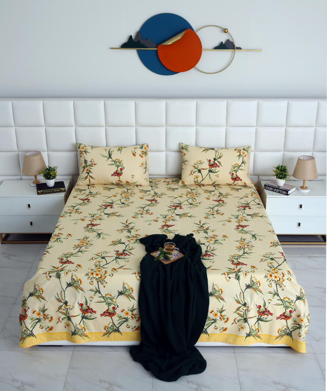 3 PCs Double Bed Sheet-DB-248 Bed Sheets Apricot