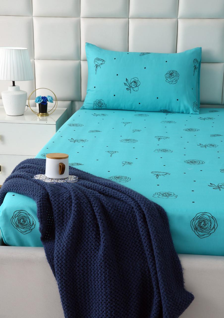 Fitted Bed Sheet-Aqua Abstract Flower Fitted Sheets Apricot
