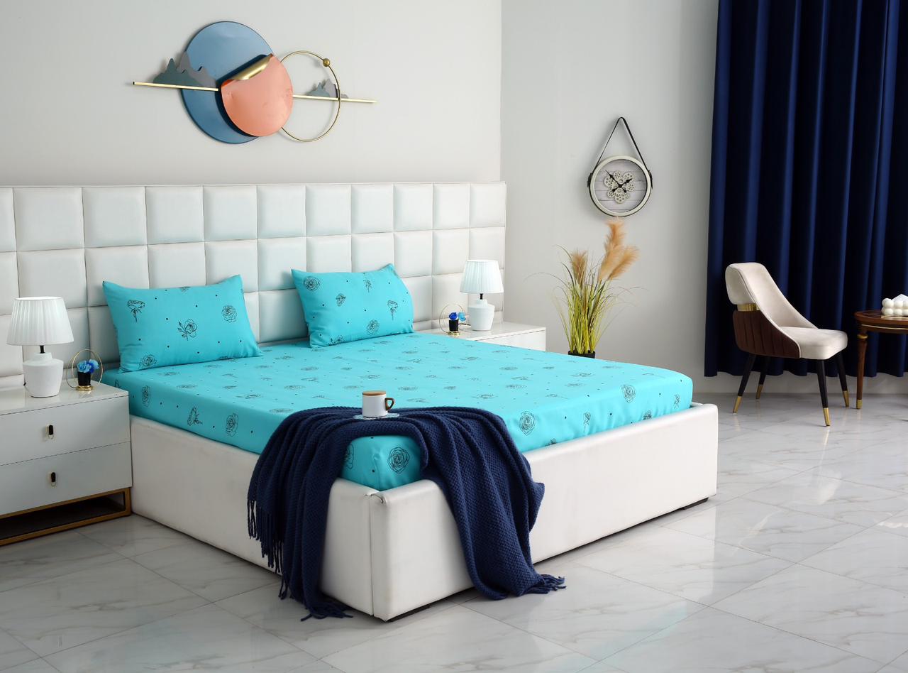 Fitted Bed Sheet-Aqua Abstract Flower Fitted Sheets Apricot