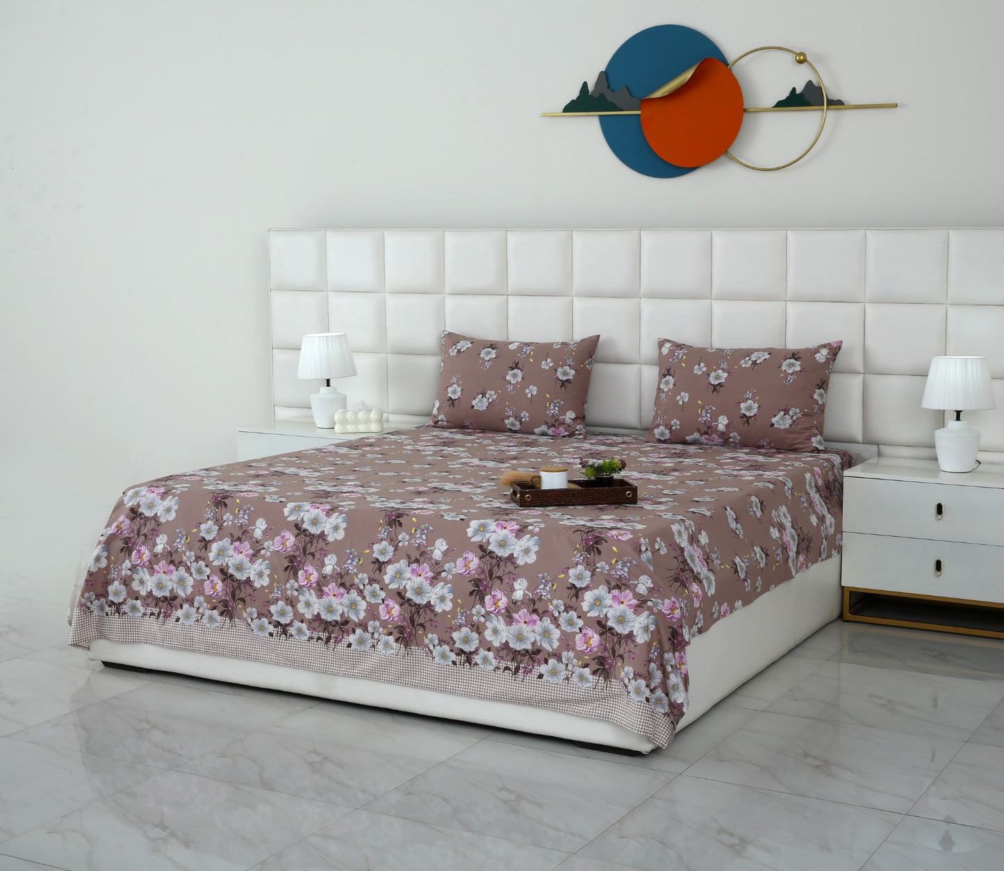 3 PCs Double Bed Sheet-DB252 Bed Sheets Apricot