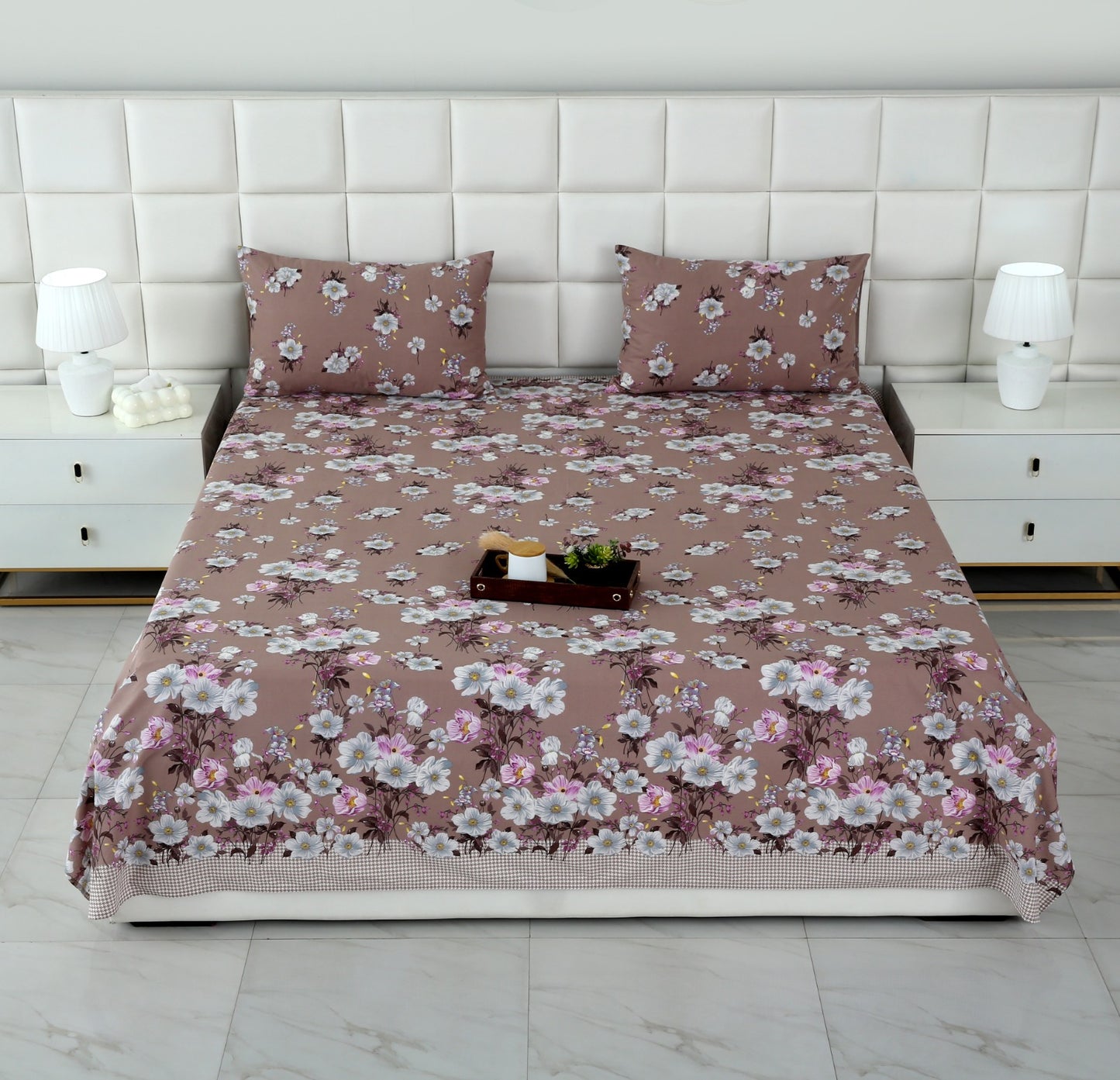3 PCs Double Bed Sheet-DB252 Bed Sheets Apricot