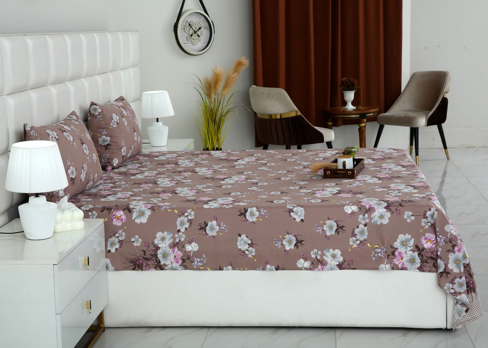 3 PCs Double Bed Sheet-DB252 Bed Sheets Apricot