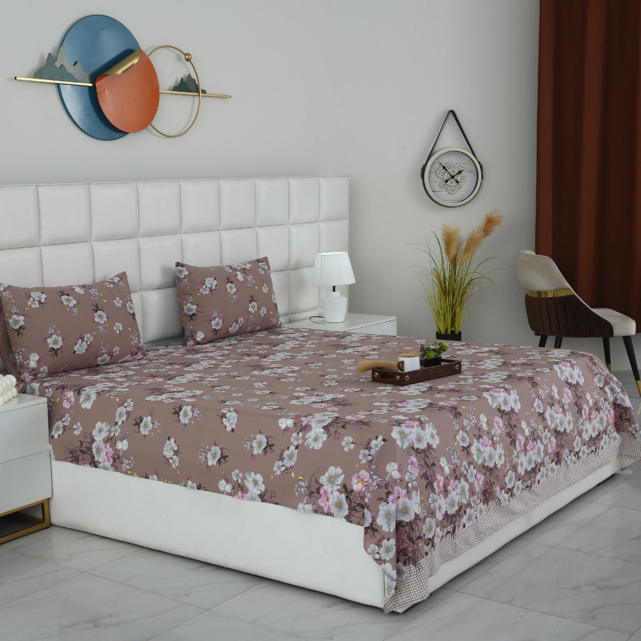 3 PCs Double Bed Sheet-DB252 Bed Sheets Apricot