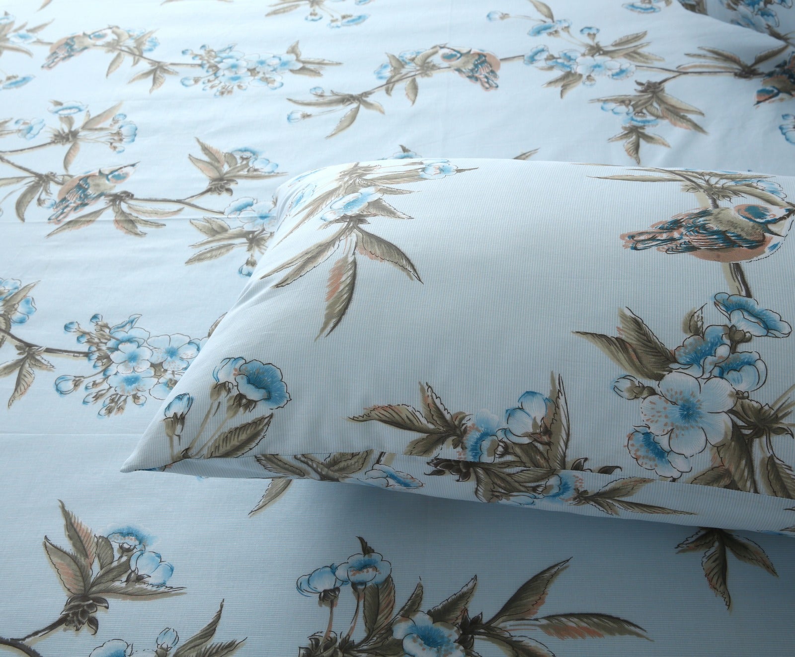 3 PCs Double Bed Sheet-Blue Birds Bed Sheets Apricot