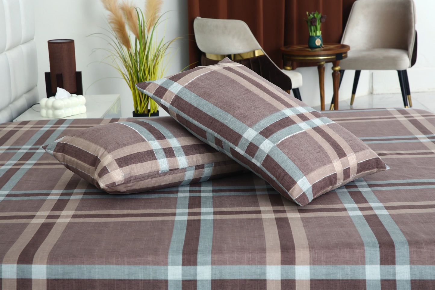 3 PCs Double Bed Sheet-DB-237 Bed Sheets Apricot