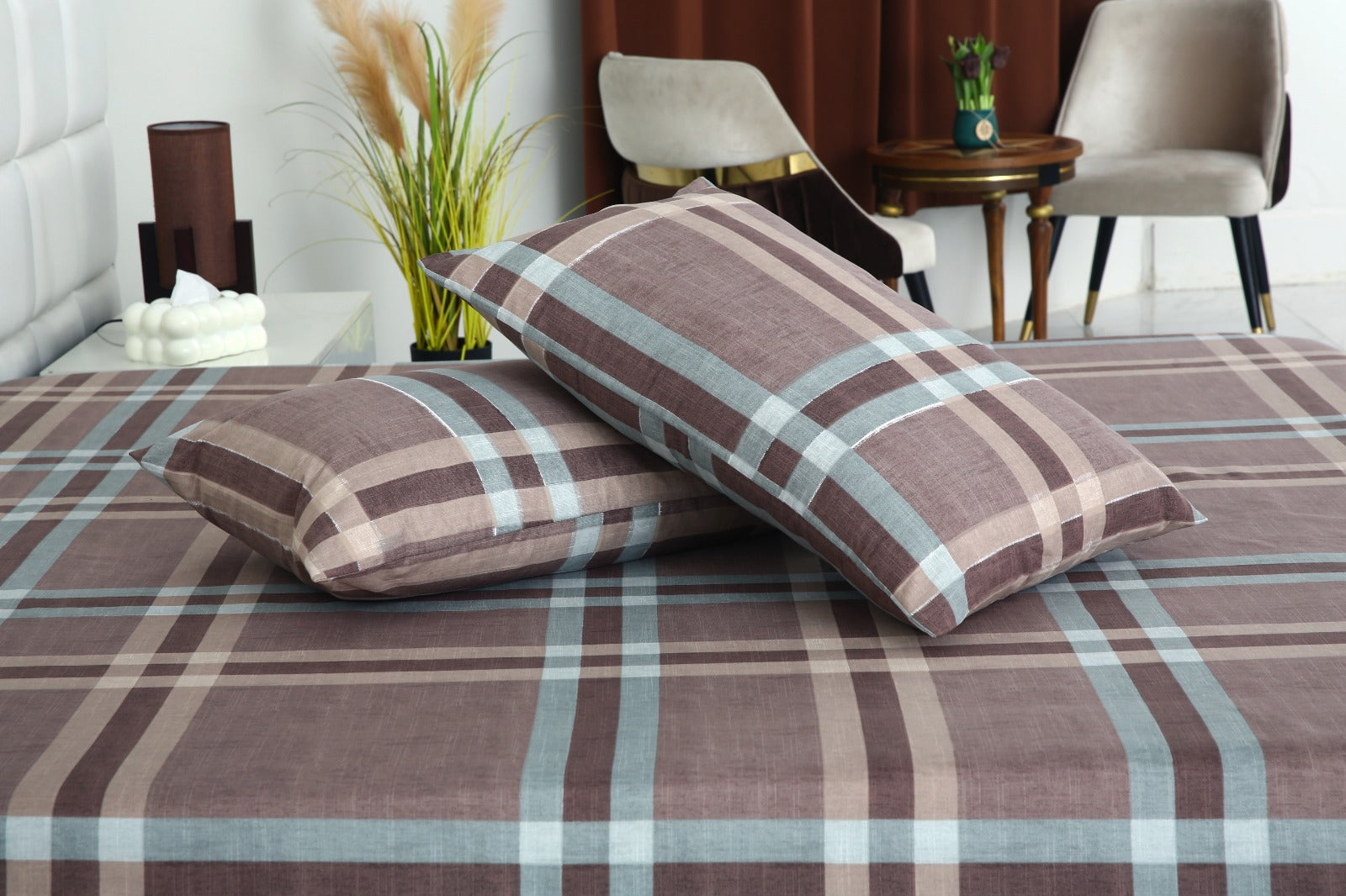 3 PCs Double Bed Sheet-DB-237 Bed Sheets Apricot