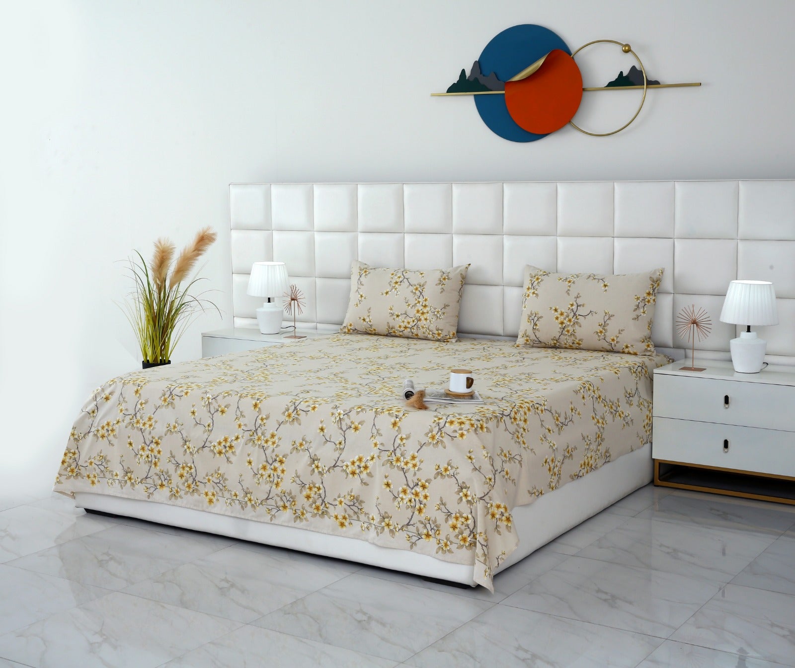 3 PCs Double Bed Sheet-DB-243 Bed Sheets Apricot