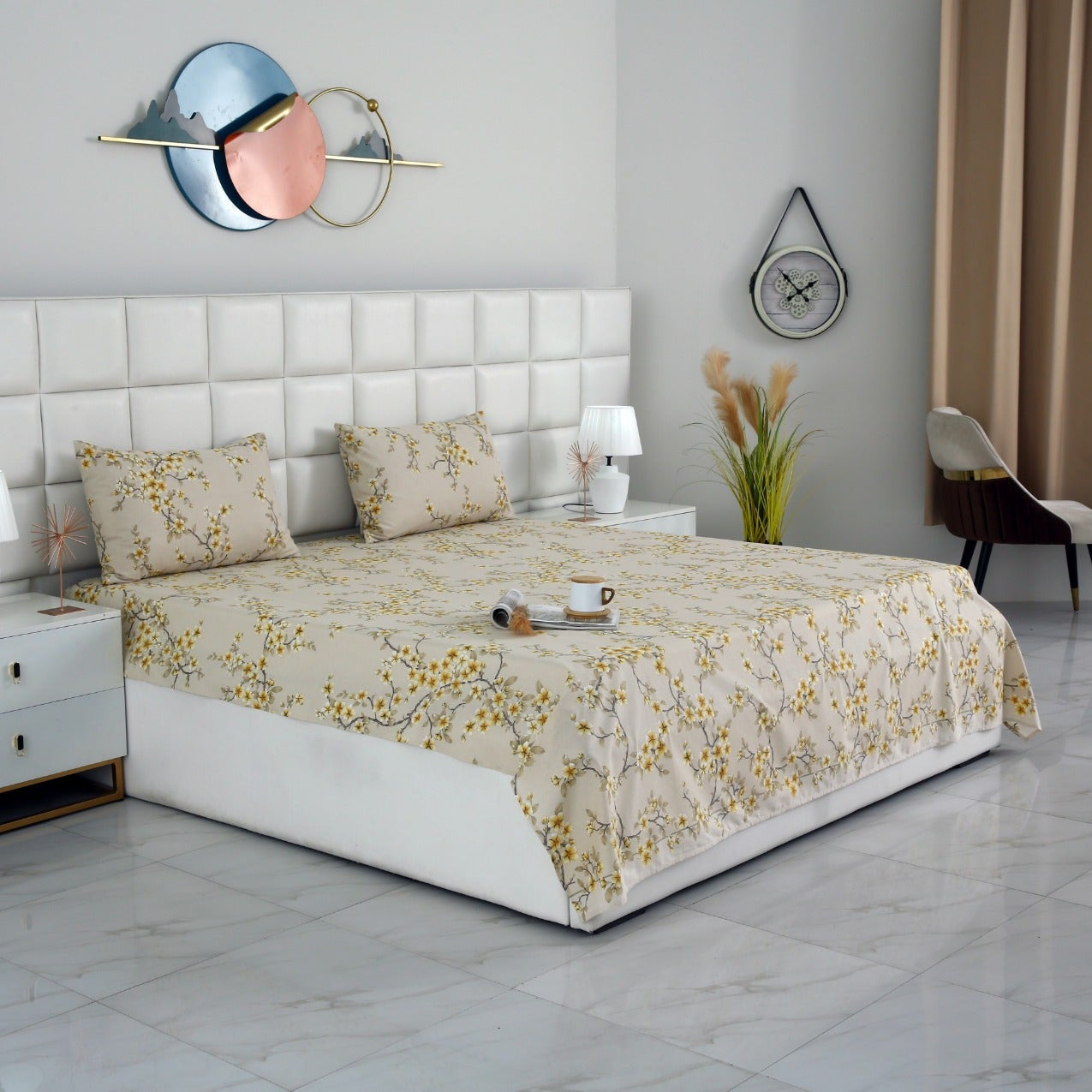 3 PCs Double Bed Sheet-DB-243 Bed Sheets Apricot