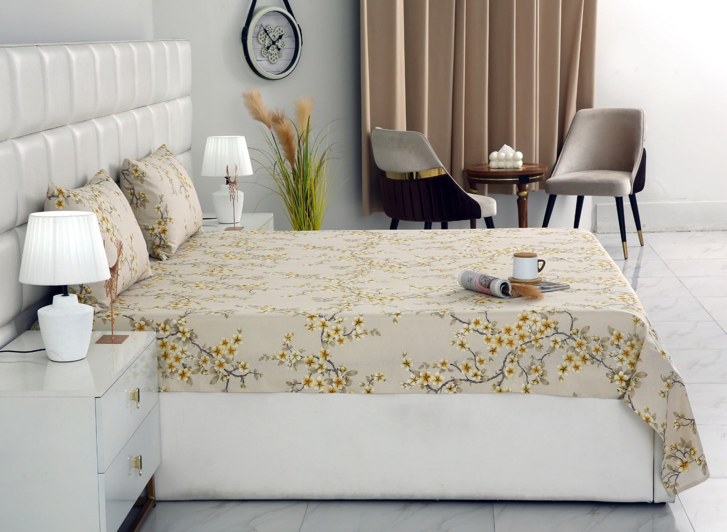 3 PCs Double Bed Sheet-DB-243 Bed Sheets Apricot