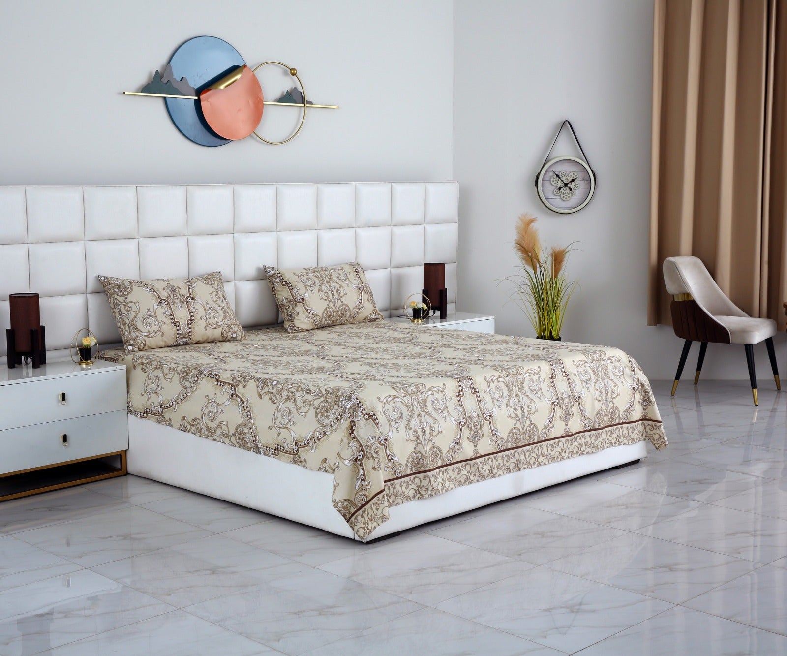 3 PCs Double Bed Sheet-DB241 Bed Sheets Apricot