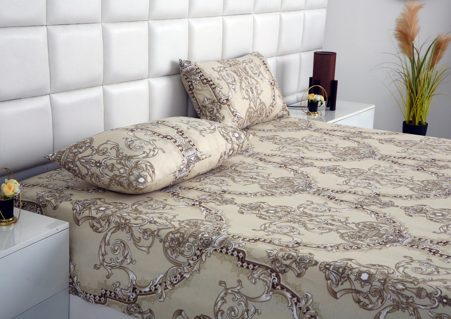 3 PCs Double Bed Sheet-DB241 Bed Sheets Apricot