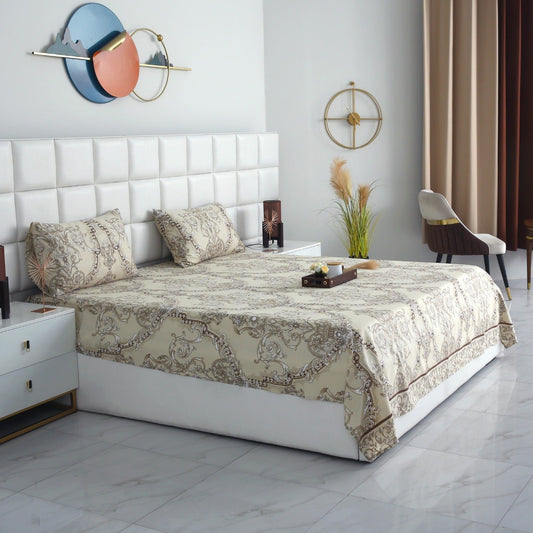 3 PCs Double Bed Sheet-DB241 Bed Sheets Apricot