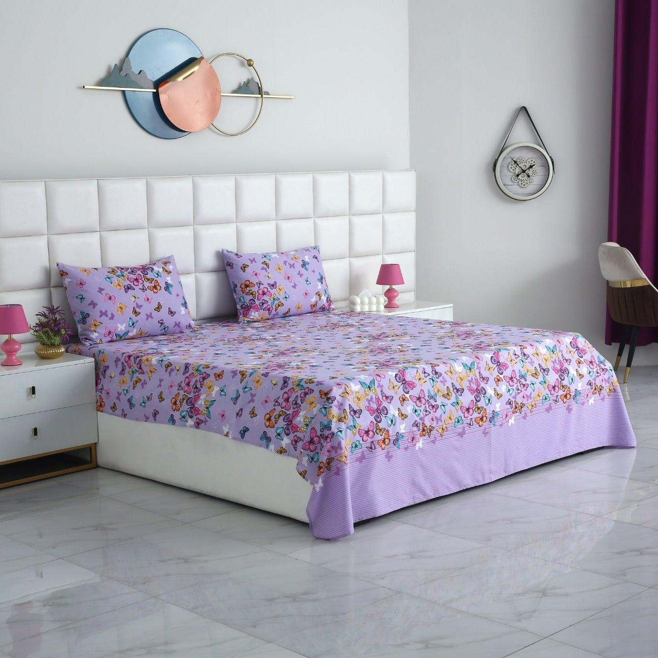 3 PCs Double Bed Sheet-DB242 Bed Sheets Apricot