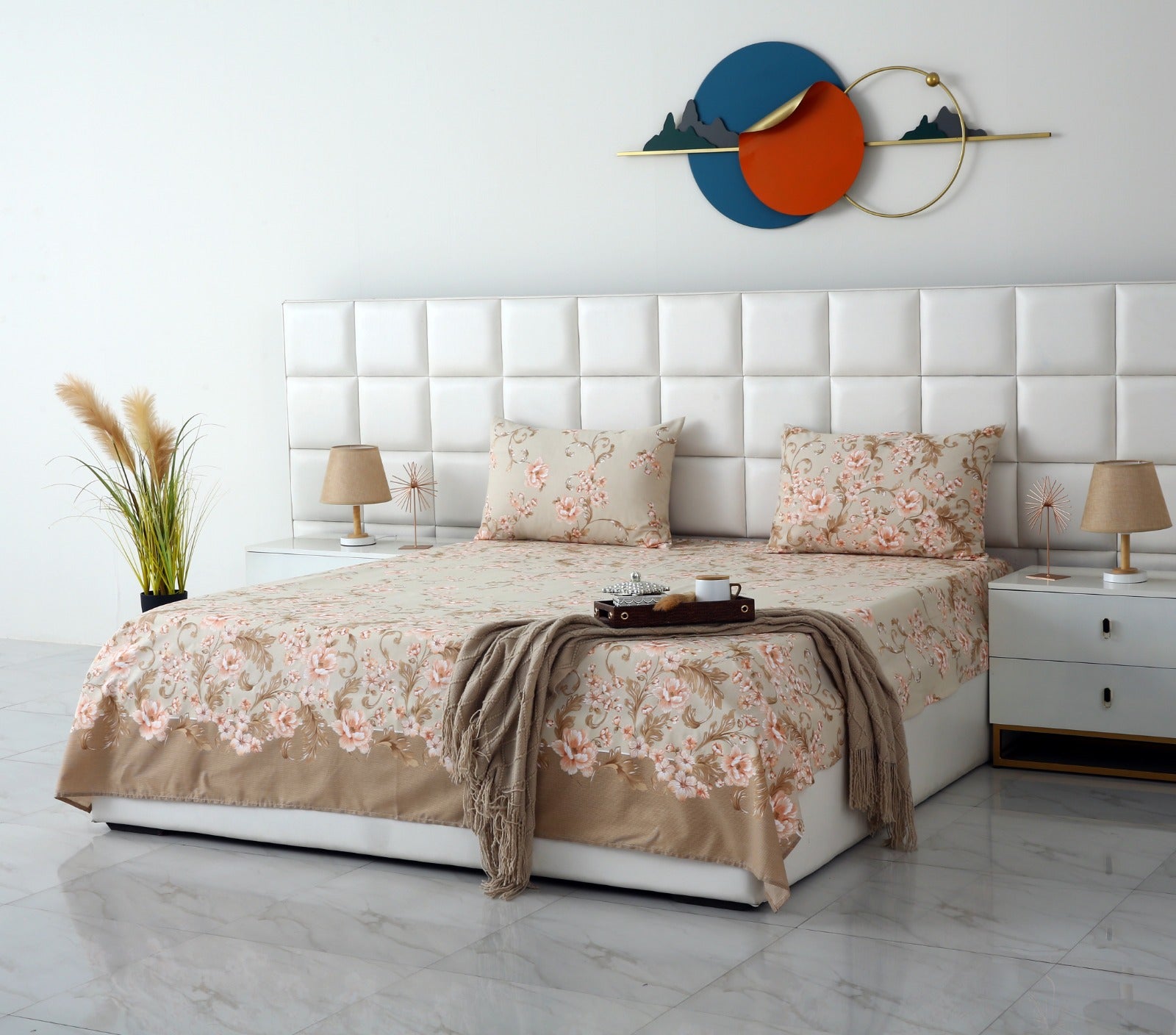 3 PCs Double Bed Sheet-DB247 Bed Sheets Apricot