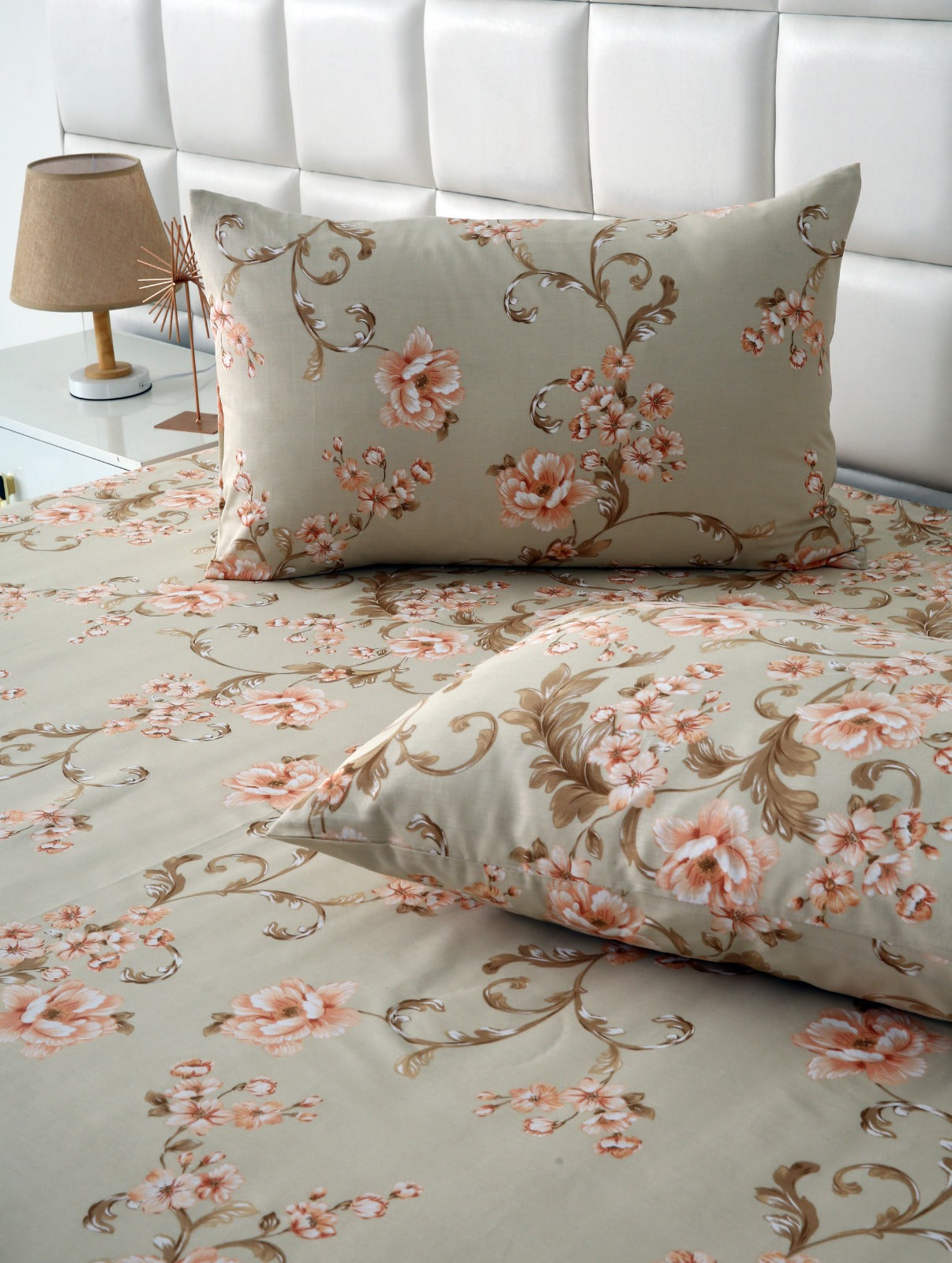 3 PCs Double Bed Sheet-DB247 Bed Sheets Apricot