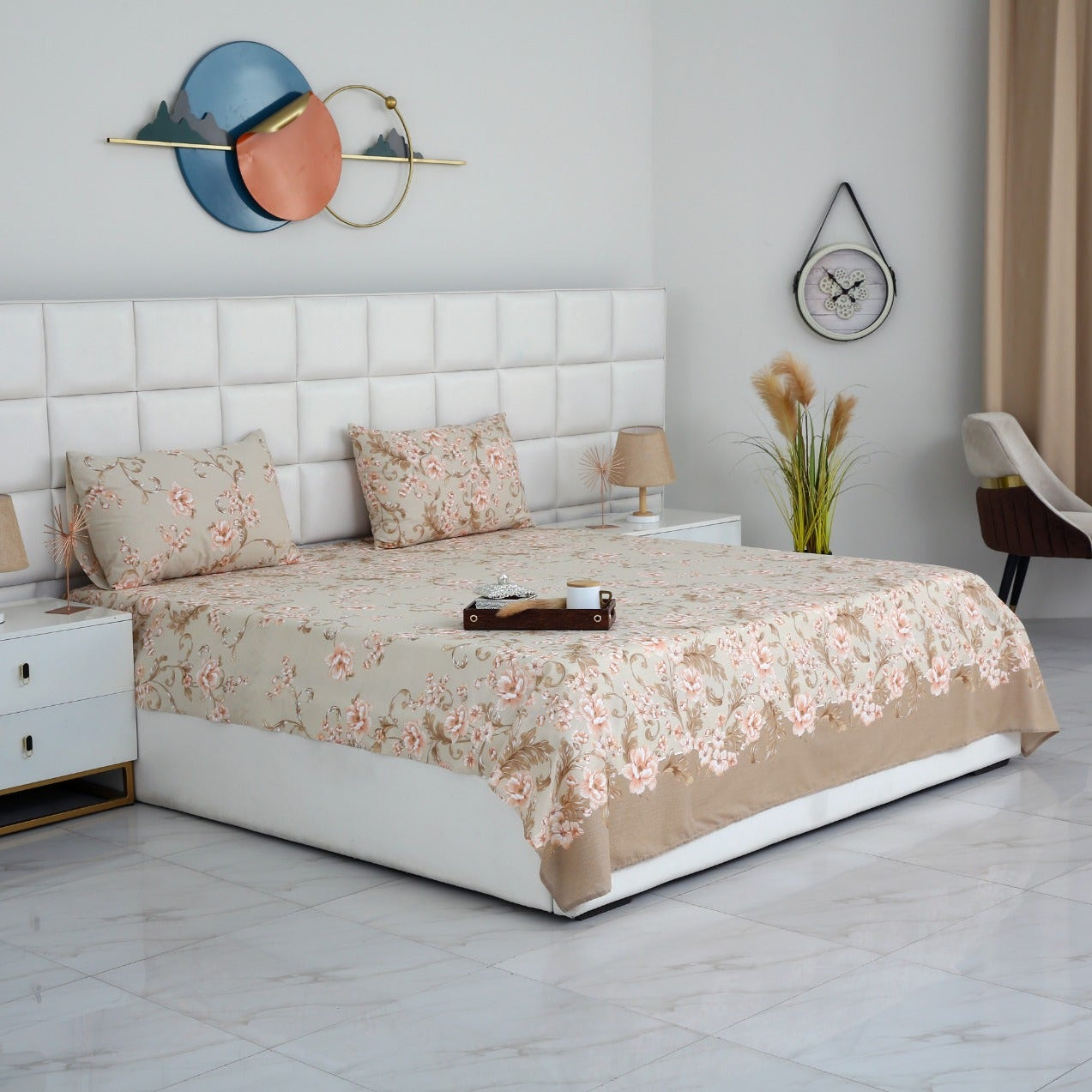 3 PCs Double Bed Sheet-DB247 Bed Sheets Apricot