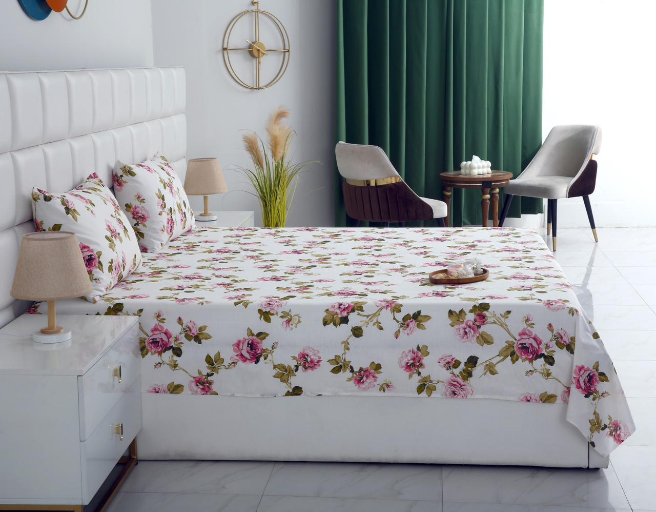 3 PCs Double Bed Sheet-DB184 Bed Sheets Apricot