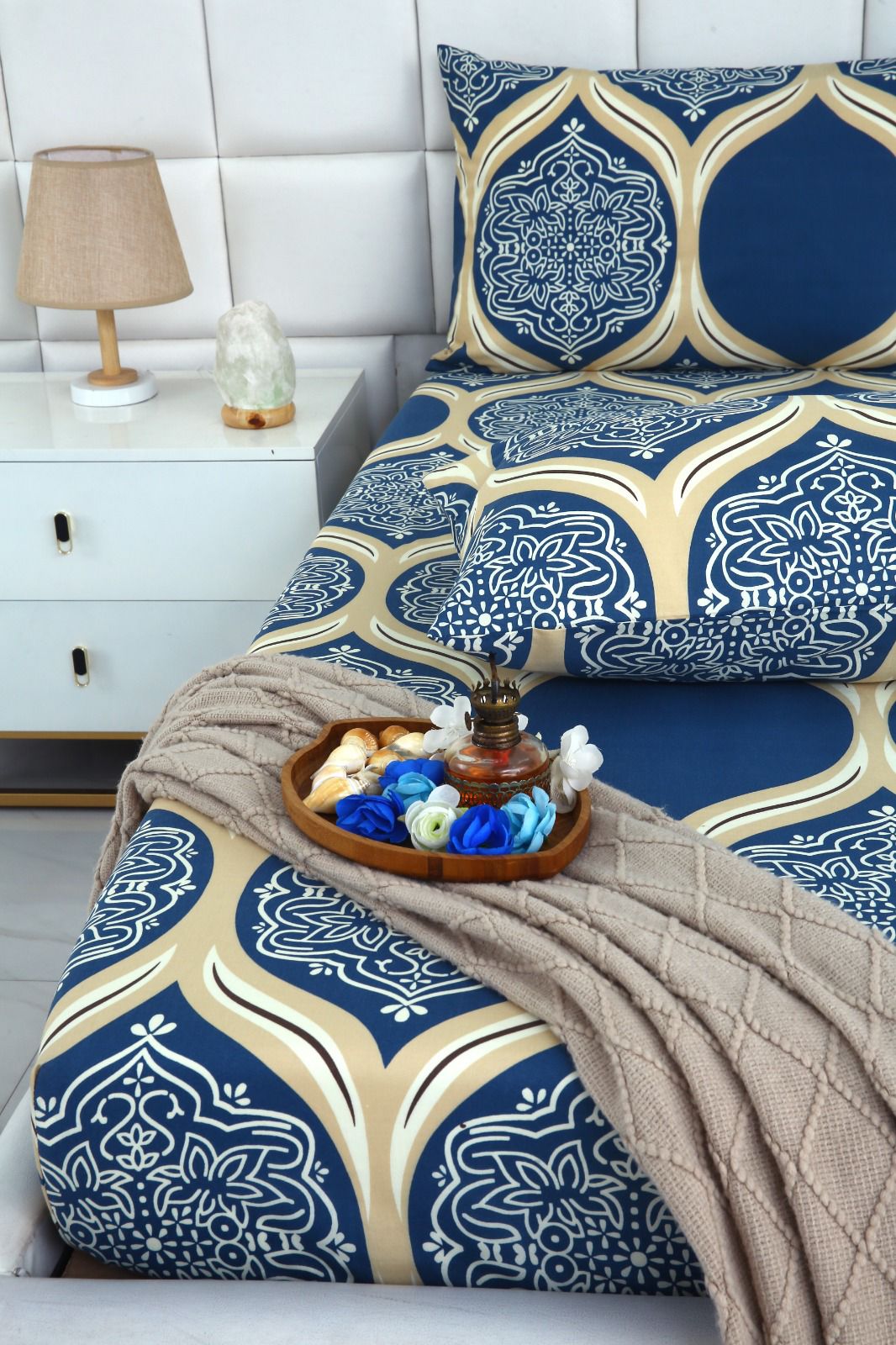 Fitted Bed Sheet-Damask Pattern Fitted Sheets Apricot