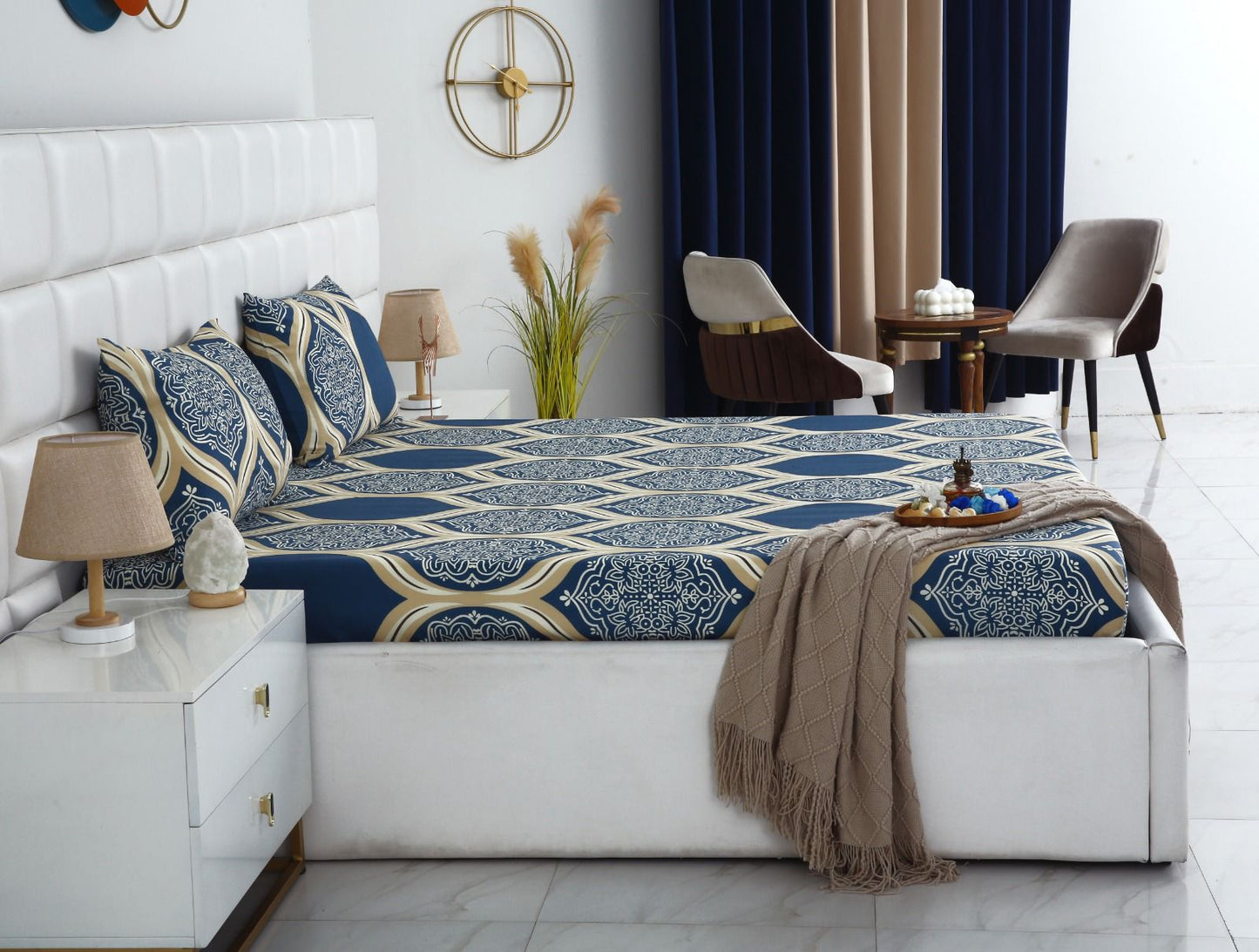 Fitted Bed Sheet-Damask Pattern Fitted Sheets Apricot