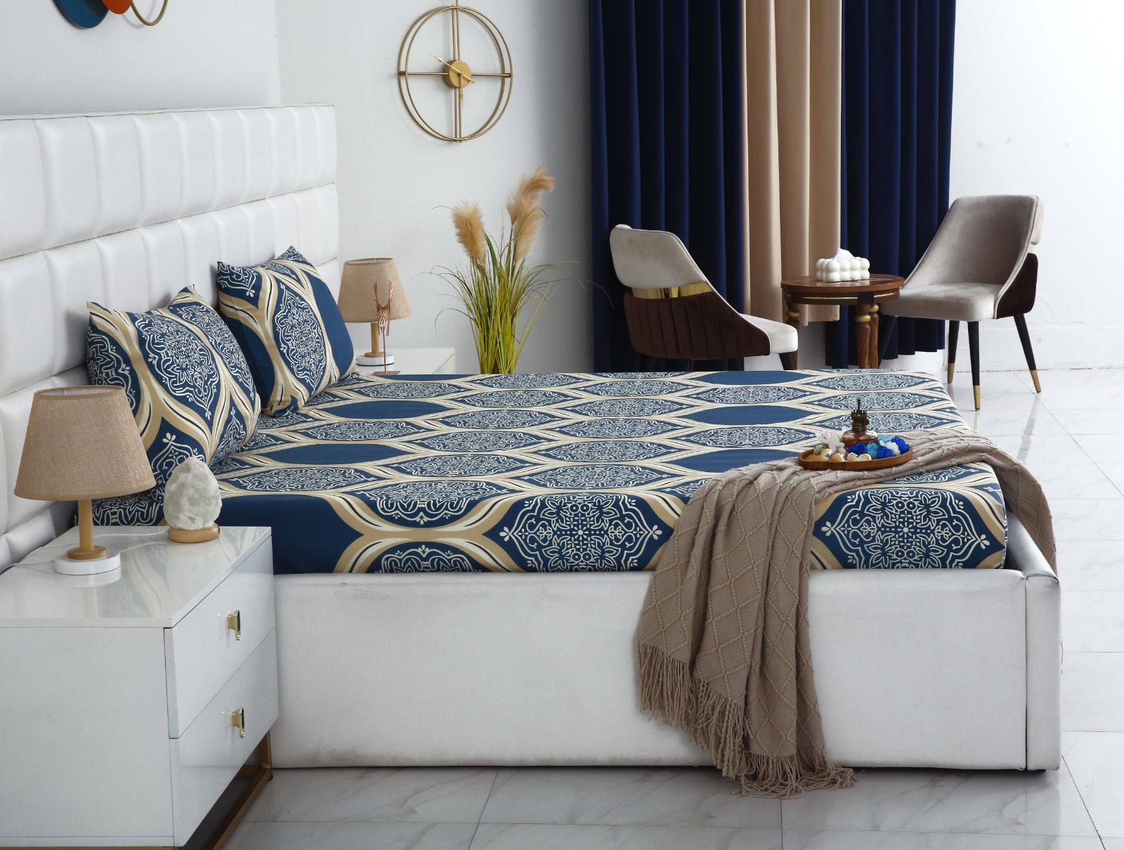 Fitted Bed Sheet-Damask Pattern Fitted Sheets Apricot