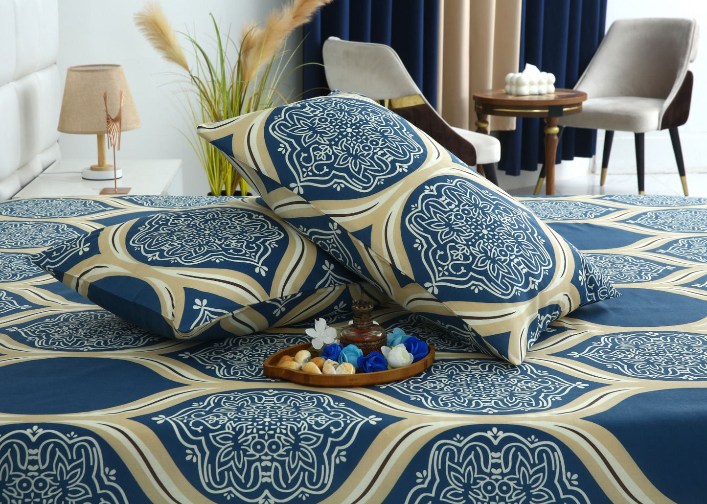 Fitted Bed Sheet-Damask Pattern Fitted Sheets Apricot