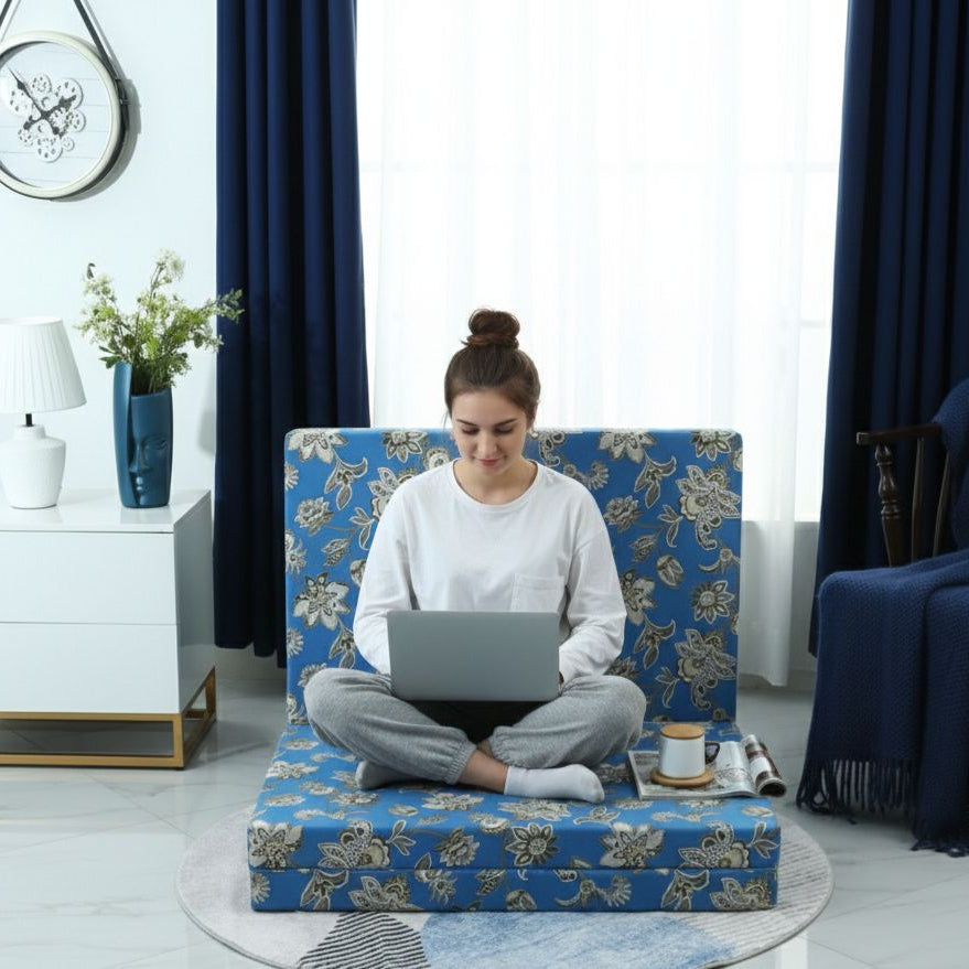Foldable Mattress Mattress-Blue Flowers Protectors Apricot