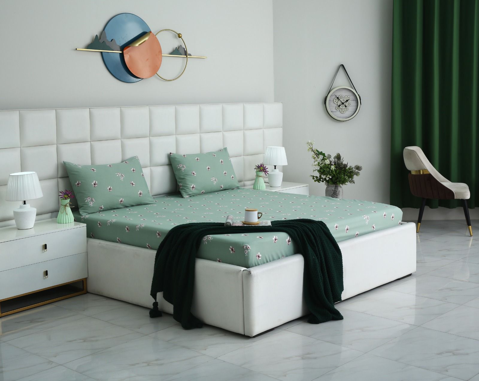 Fitted Bed Sheet-Mint Jazmin – Apricot