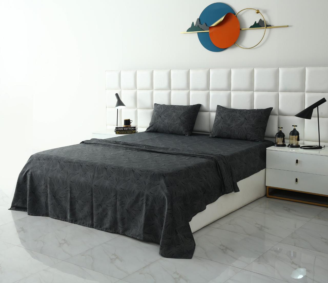 3 PCs Double Bed Sheet-Ash Grey Bed Sheets Apricot