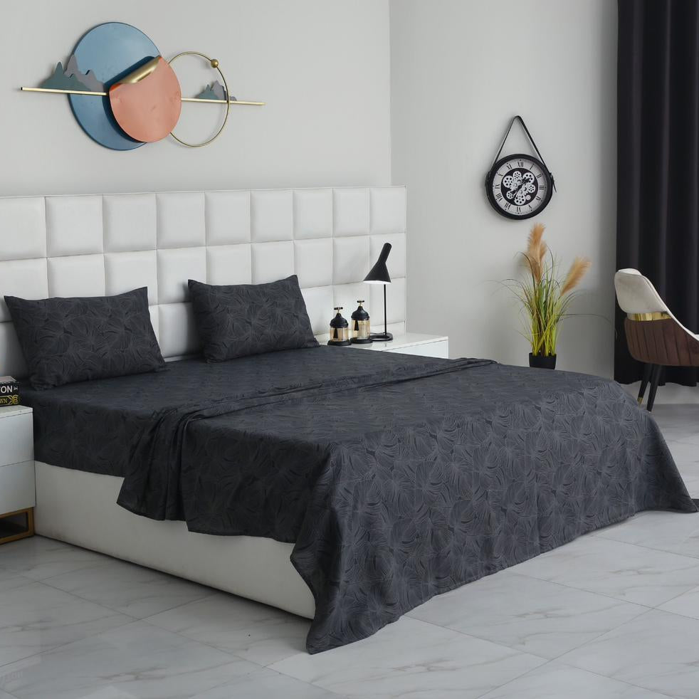 3 PCs Double Bed Sheet-Ash Grey Bed Sheets Apricot