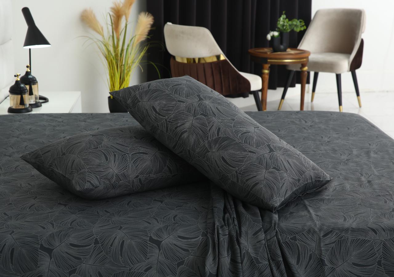 3 PCs Double Bed Sheet-Ash Grey Bed Sheets Apricot