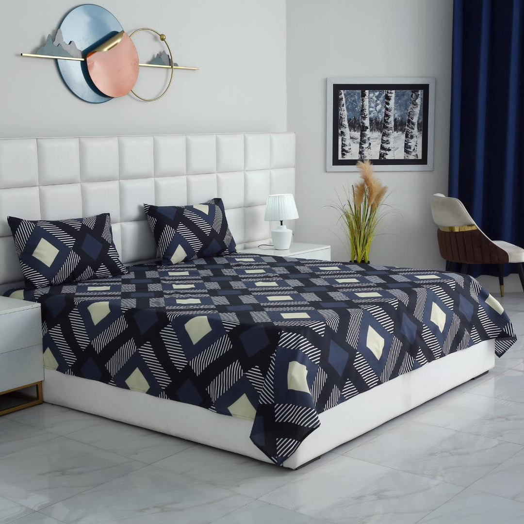 3 PCs Double Bed Sheet-Black Art Bed Sheets Apricot