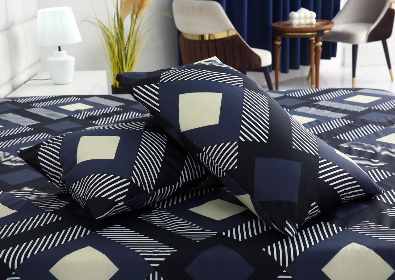 3 PCs Double Bed Sheet-Black Art Bed Sheets Apricot