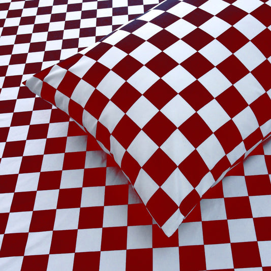 3 PCs Double Bed Sheet-Red Chess Bed Sheets Apricot