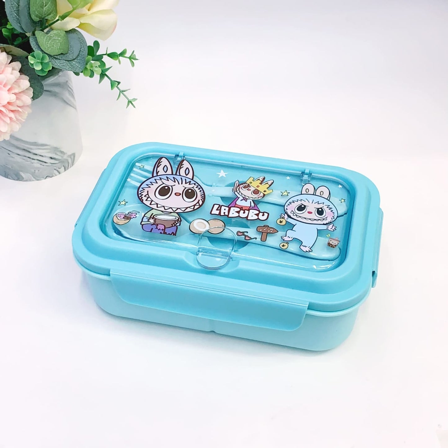Cute Lunch Carrier with Secure 2-Point Locking Lid (SA2510-054)Labubu Blue Apricot