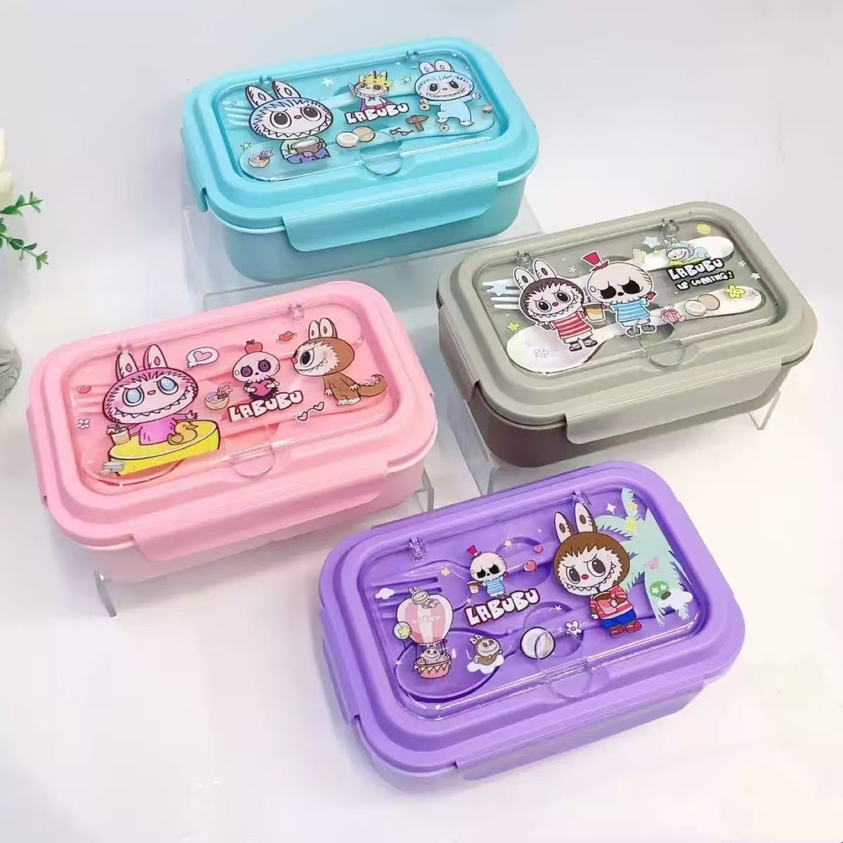 Cute Lunch Carrier with Secure 2-Point Locking Lid (SA2510-054)Labubu Brown Apricot